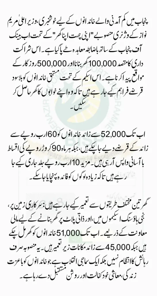 Apni Chhat Apna Ghar Accelerates with BOP Backing 500000 Jobs and 100000 Homes Planned