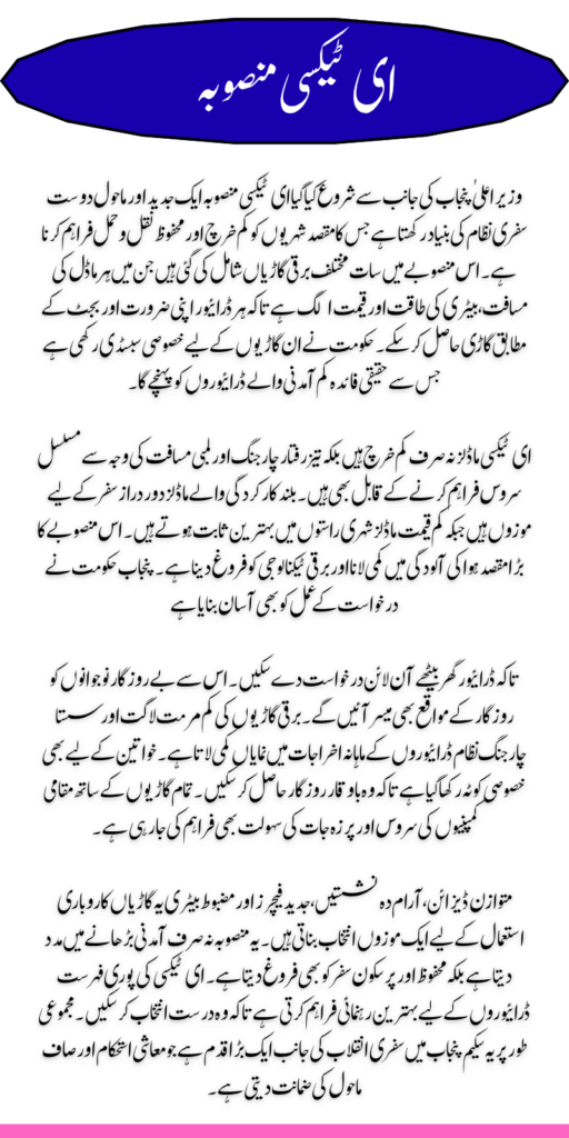 CM Punjab E-Taxi Models Check Complete Price, Range & Specification List